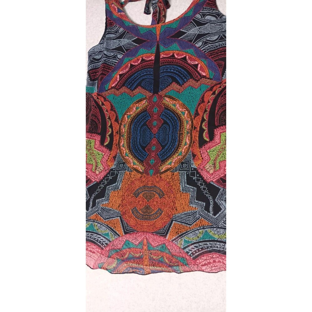 Angie Sleeveless Swing Tunic Mini Dress Large Geometric Tribal Print Boho Retro - Picture 7 of 11